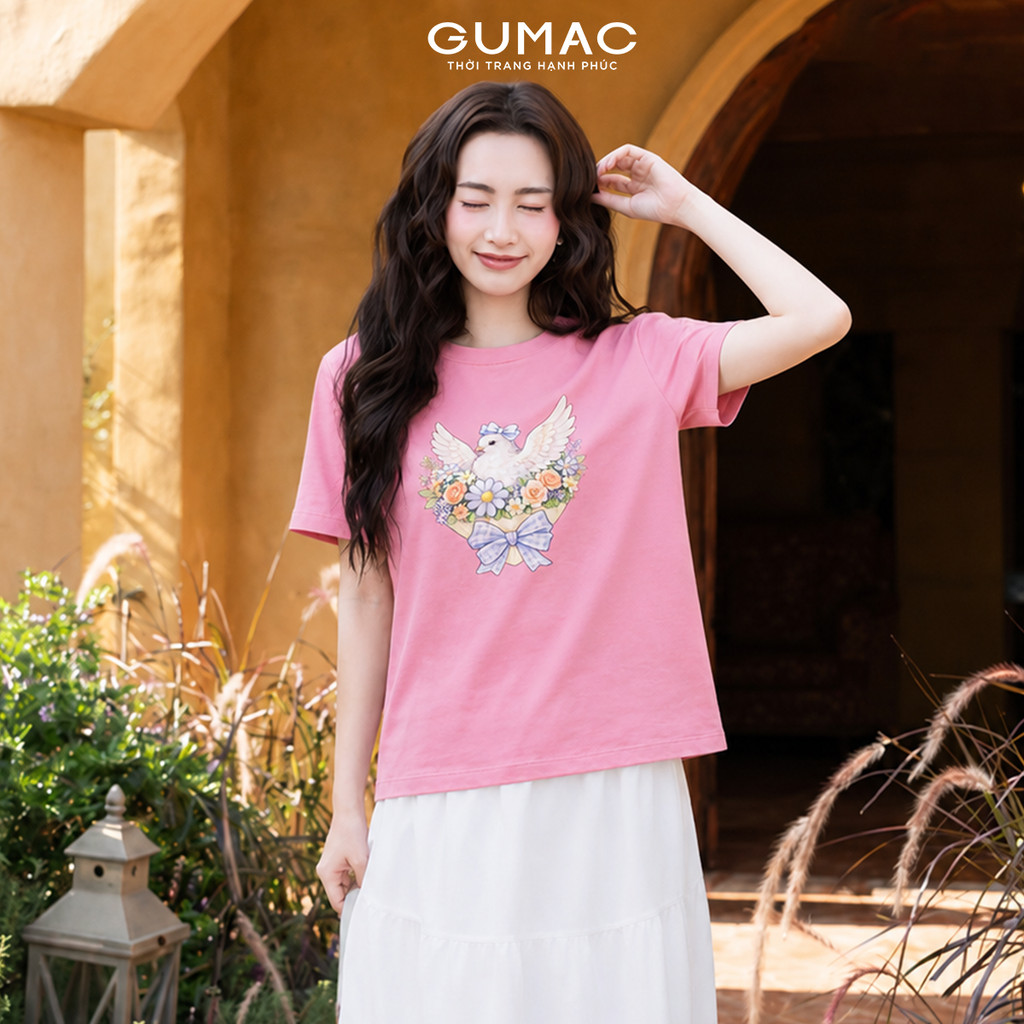 Áo Thun Nữ Tay Ngắn Gmorning Form Suông Cơ Bản Chất Cotton 2C Thoáng Mát In Hình Trẻ Trung YATG07007