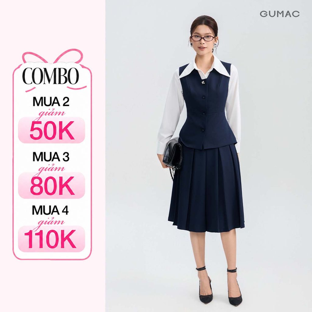 Chân Váy Xếp Ly Nữ GUMAC Dáng A Xòe Lưng Rời Có Túi Sườn Chất Carolan Đứng Form Thoải Mái VG05006