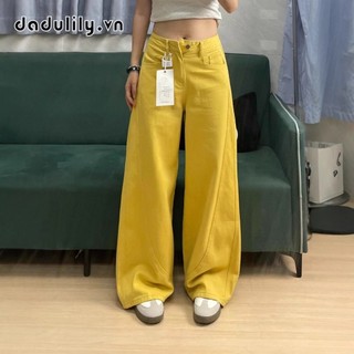 Quần Bò Màu Vàng Quần Ống Rộng Ống Đứng Tôn Dáng Gầy Rộng Rãi Cạp Cao Mẫu Mới Mùa Thu Cho Nữ