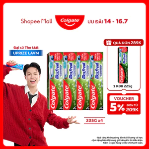Bộ 4 Kem đánh răng Colgate Maxfresh Trà Xanh the mát 225g/tuýp tặng bàn chải