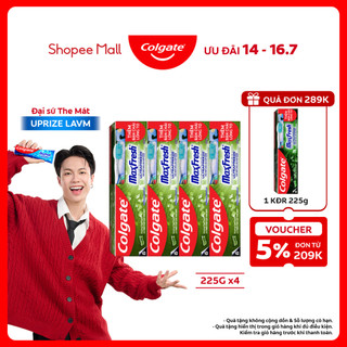 Bộ 4 Kem đánh răng Colgate Maxfresh Trà Xanh the mát 225g/tuýp tặng bàn chải