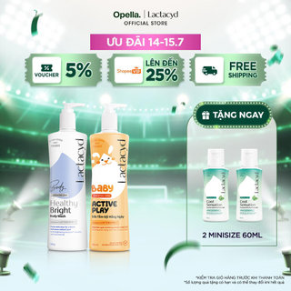 Bộ 1 Sữa tắm Lactacyd Healthy Bright làm đều màu da + 1 Sữa Tắm Gội Trẻ em Lactacyd Baby Active Play 500ml