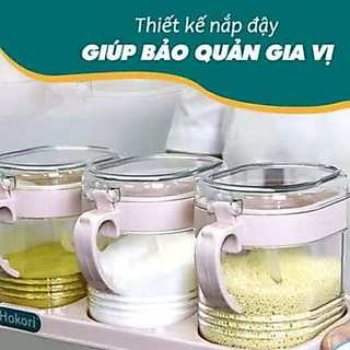 Hộp gia vị nhà bếp nhựa trong suốt,sét 3 lọ đựng gia vị kèm thìa