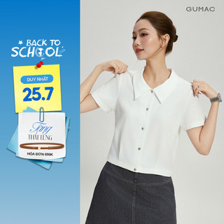 Áo Sơ Mi Nữ Form Lửng GUMAC Áo Cổ Lá Nhọn Cài Nút Kim Loại Thanh Lịch Công Sở AG04100