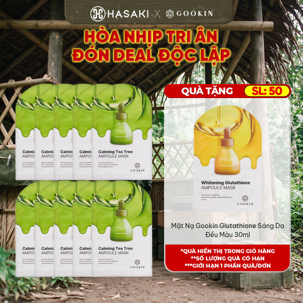 Combo 10 Mặt Nạ Gookin Glutathione Cấp Nước Da Khô, Phục Hồi Da Nhạy Cảm, Săn Chắc Sáng Da Đều Màu 30ml