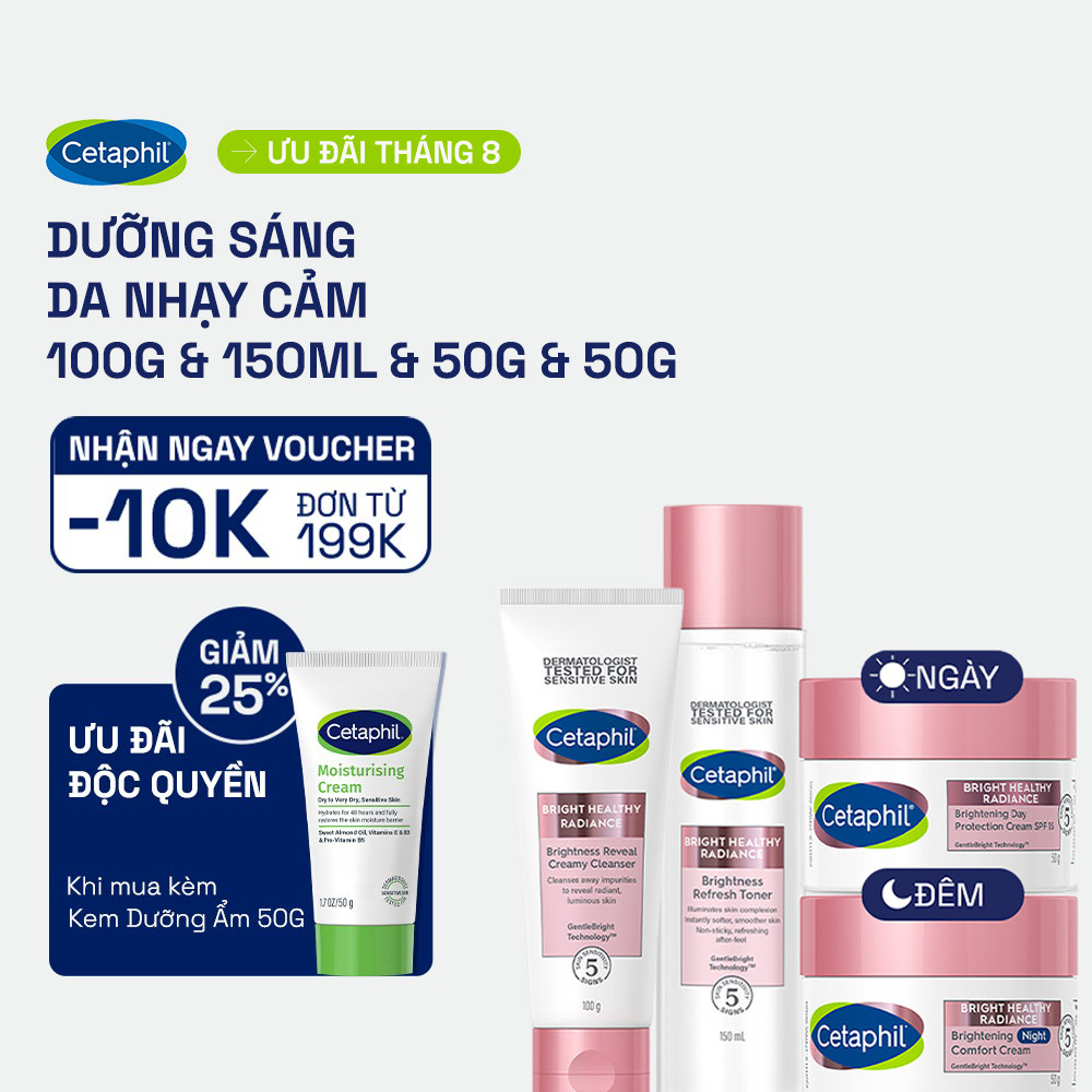 Trọn bộ 4 sản phẩm dưỡng sáng da cho da nhạy cảm Cetaphil Bright Healthy Radiance
