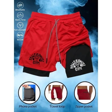 Quần short thể thao nam in hình mùa hè Quần short 2 trong 1 thoáng khí khô nhanh Quần short thể thao thông thường Quần short hai lớp bóng rổ nam tập thể dục tập thể dục Quần đi biển thông thường