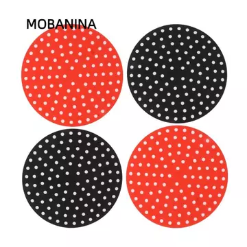 MOBANINA 4 Tấm lót nồi chiên không khí, Thảm chiên không khí tròn tròn chống dầu, Thảm chiên không khí silicon silicon có thể tái sử dụng màu đỏ và đen thực tế cho nồi chiên không khí