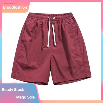 [br] Quần short thắt lưng dây rút nam dáng rộng vừa vặn Quần short nam ngoài trời Quần short bóng rổ thông thường có túi dây rút eo co giãn Quần short thể thao chân rộng rắn cho Đông Nam