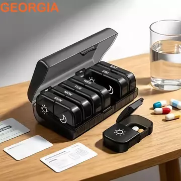 Hộp đựng thuốc hàng tuần GEORGIA, Hộp đựng thuốc mở lớn một mặt kín, Hộp đựng thuốc 7 ngày chống ẩm di động 21 lưới 3 bữa Hộp đựng thuốc chống ánh sáng Sử dụng hàng ngày