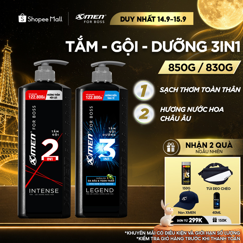 Tắm Gội Nam X-Men for Boss Intense 850g/ Legend 830g Hương Nước Hoa Châu Âu Sang Trọng Lịch Lãm
