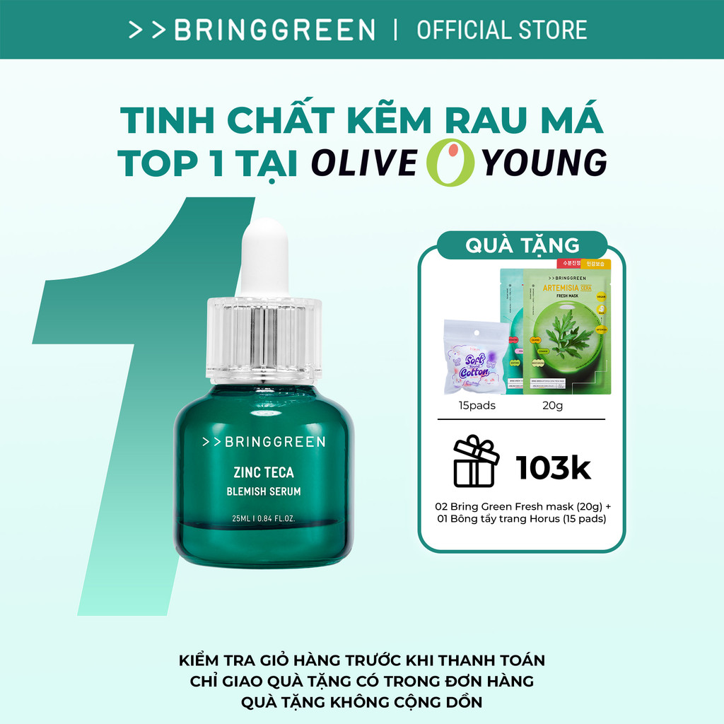 [Bring Green Chính hãng] Tinh chất Giảm mụn Kẽm Rau Má Bring Green ZINC TECA Blemish Serum dành cho Da Dầu mụn 25ml