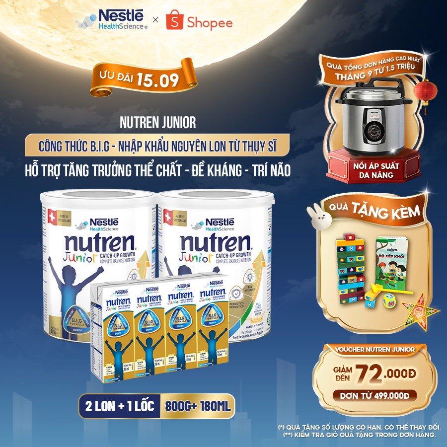 Bộ 2 Sữa Bột NESTLÉ NUTREN JUNIOR Thụy Sĩ Với Công Thức BIG Hỗ Trợ Tăng Trưởng Cho Bé 800G+Lốc 4 hộp sữa pha sẵn 180ML