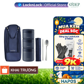Hộp cơm giữ nhiệt văn phòng 1.1L LocknLock 3 ngăn LHC8052S01, kèm túi và muỗng đũa - Hapos Mall