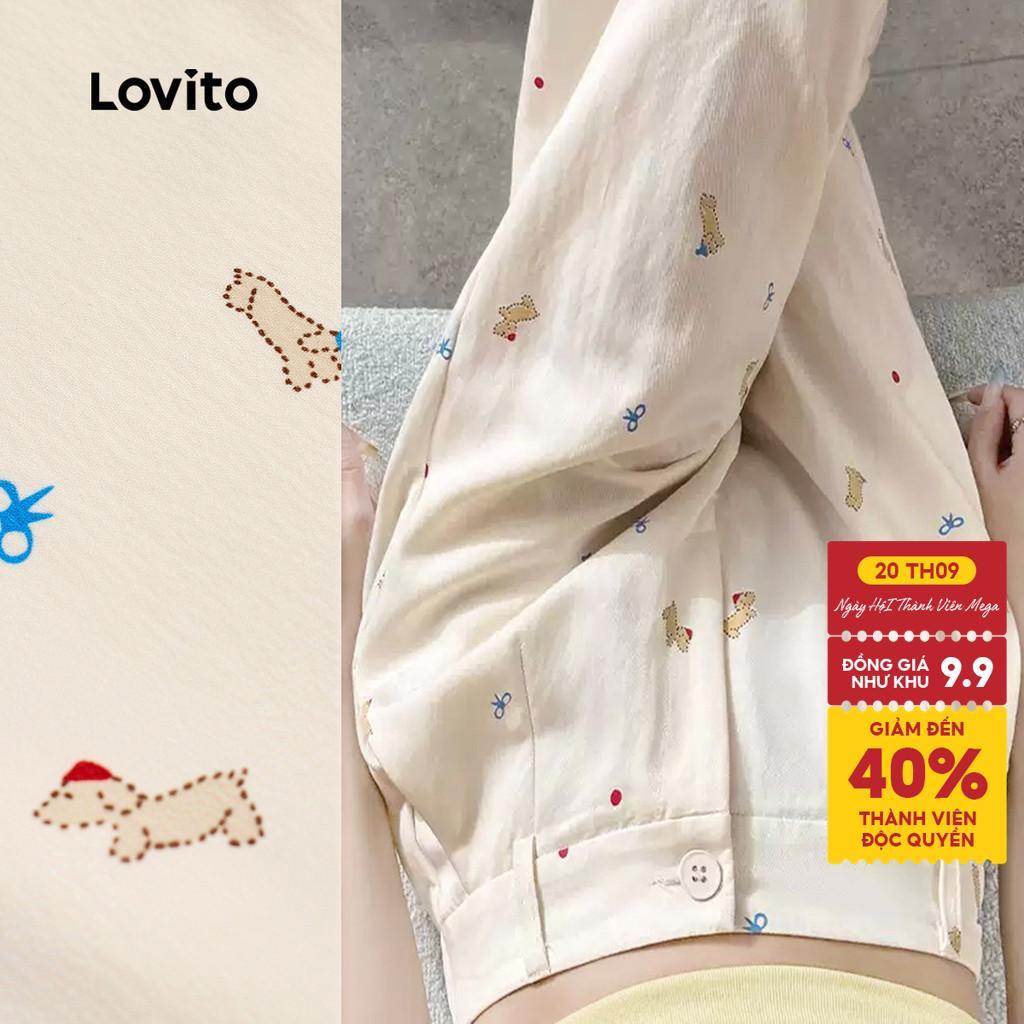Quần nữ Lovito trắng ngà mọi mùa xuân hè túi giả phong cách thường ngày L144AD012