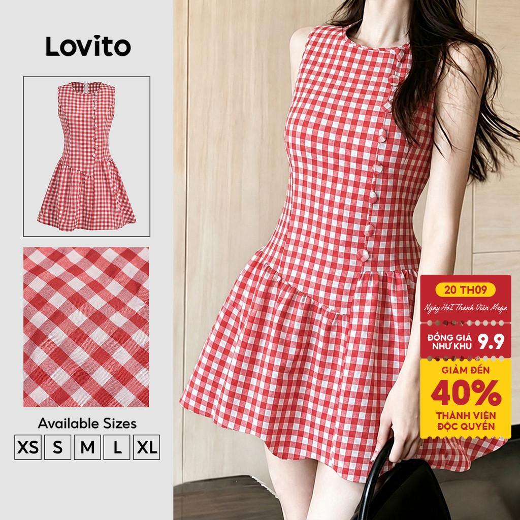 Lovito Váy nữ màu kaki thanh lịch không đối xứng cúc cài mùa xuân/hè DRK8P2D1057