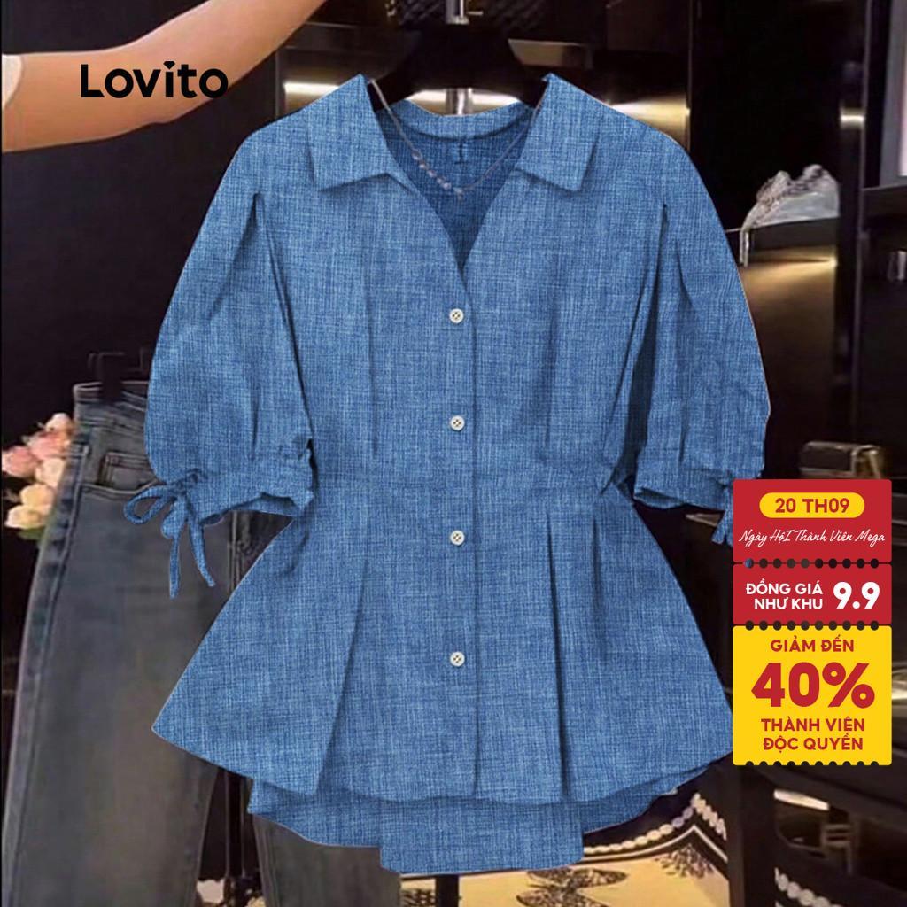 Áo Lovito phong cách thường ngày có nút mùa xuân/hè màu xanh dương cho nữ LK2LD433