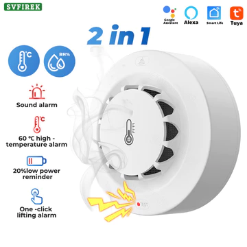 2 TRONG 1 Tuya Khói Báo Động Cảm Biến Nhiệt Độ WiFi Thông Minh Báo Lửa Khói Kết Hợp Nhà Khói Cho Google Home Alexa Cuộc Sống Thông Minh