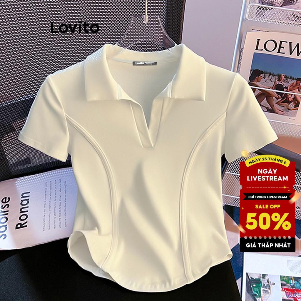 Lovito Áo Thun Phong cách thường ngày Mùa Hè Họa Tiết Cơ Bản Dành Cho Nữ LNM67139