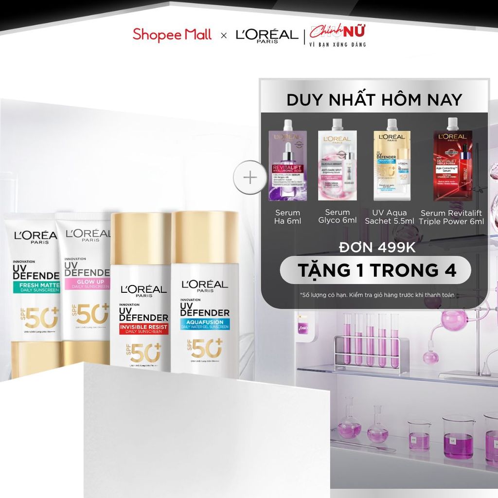 [CHỐNG NẮNG WATERGEL MỚI] Chống Nắng Phổ Rộng Thoáng Da, Kháng Mọi Tác Động UV Defender SPF 50+ PA++++ Loreal Paris 50ml
