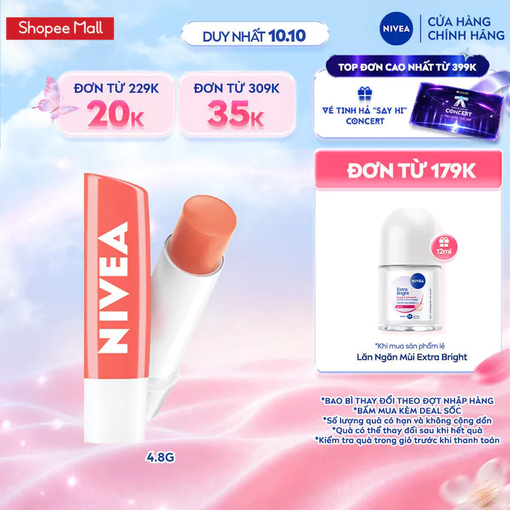 Son Dưỡng NIVEA Peach Shine Sắc Cam Hương Đào 4.8g / Son Dưỡng Có Màu / Son Dưỡng Hồng Môi - 85031