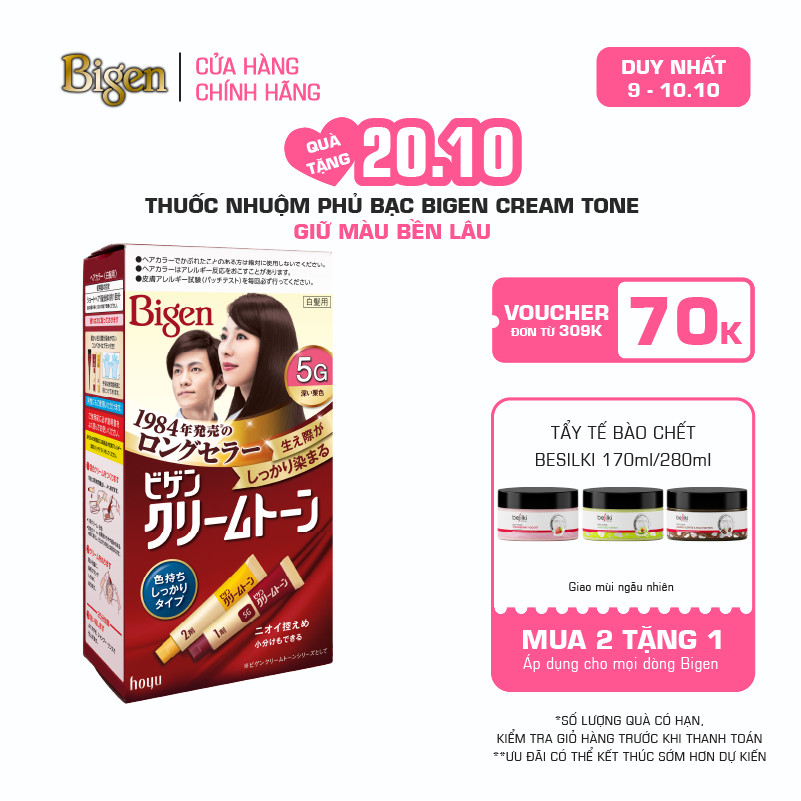Thuốc Nhuộm Tóc Phủ Bạc Tại Nhà Bigen Cream Tone - Phủ Bạc Nội Địa Nhật Giữ Màu Bền Lâu 80ml