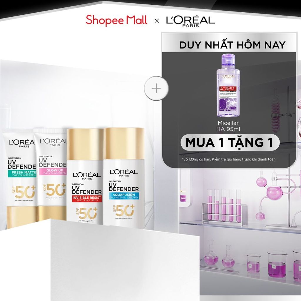 [CHỐNG NẮNG WATERGEL MỚI] Chống Nắng Phổ Rộng Thoáng Da, Kháng Mọi Tác Động UV Defender SPF 50+ PA++++ Loreal Paris 50ml
