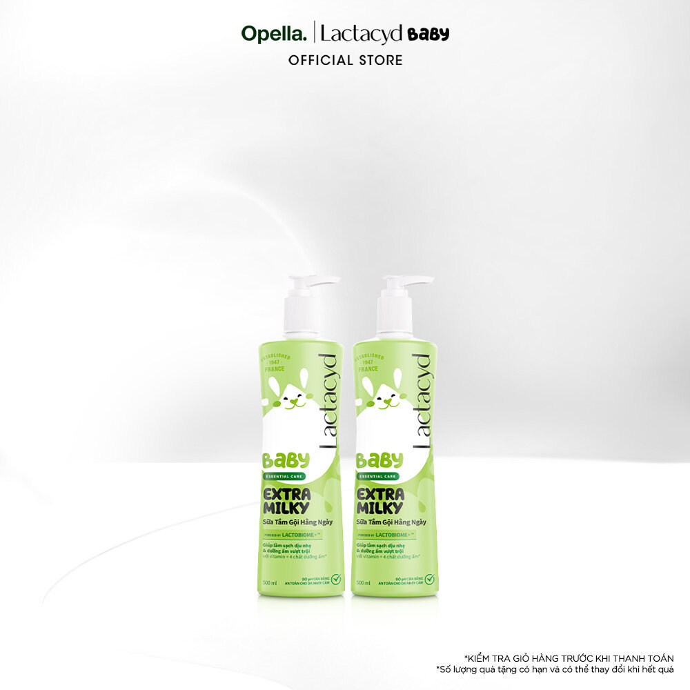 Bộ 2 chai Sữa Tắm Gội Trẻ Em Lactacyd Baby Extra Milky Làm Sạch Dịu Nhẹ và Dưỡng Ẩm Vượt Trội 500ml/chai
