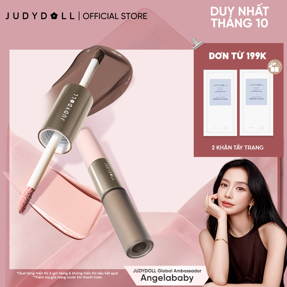Kem Bắt Sáng & Tạo Khối 2 Đầu JUDYDOLL Liquid Highlighter & Contour Duo Lâu Trôi Dễ Tán Không vón cục Khối kem Triệt sắc 4,8g