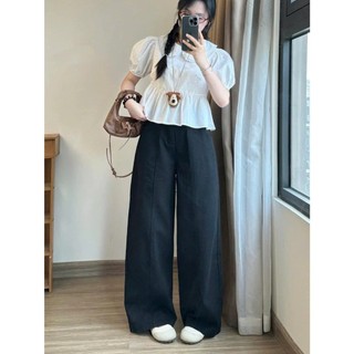 Quần kaki gió nữ ống rộng basic form suông Retrostyle có chun lưng Quankaki441