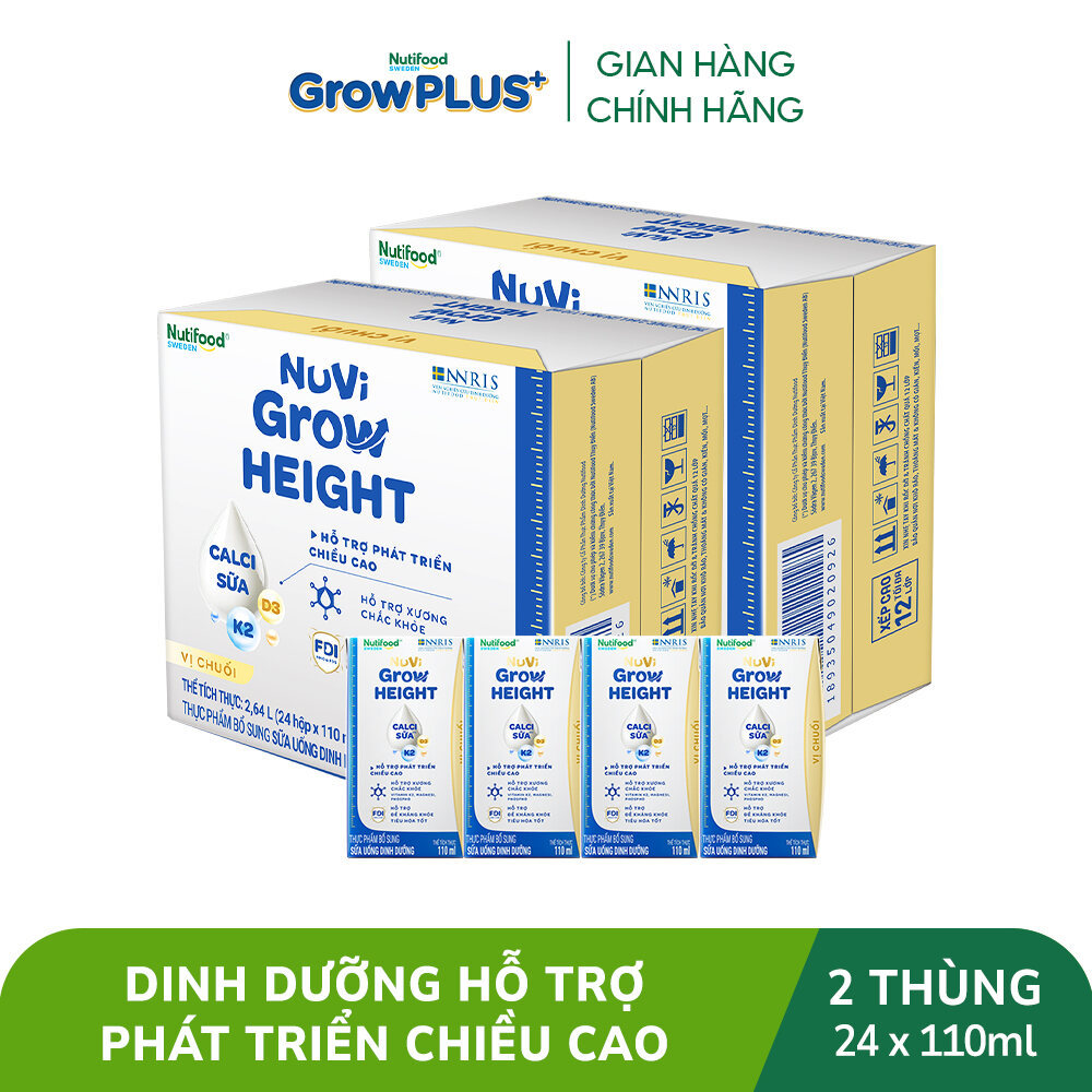 Combo 2 Thùng 24 hộp SBPS Nuvi Grow Height vị chuối 1+ hỗ trợ phát triển chiều cao hộp 110ml