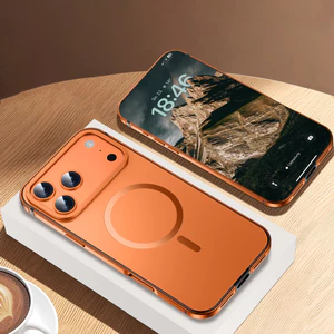 Dành cho hộp đựng 17 pro Max - Khung mờ bằng thép không gỉ Sạc không dây Vỏ bảo vệ phù hợp với màu
