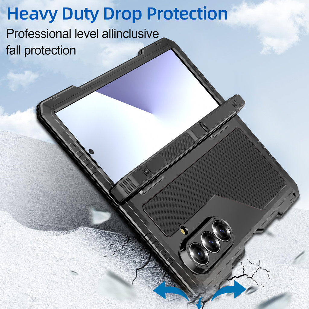 Bảo Vệ Hạng Nặng Quân Sự Cho Galaxy Z Fold 7 Fold 6 5 4 Ốp Lưng Chống Sốc Hợp Kim Kẽm Silicon Màn Hình Bảo Vệ