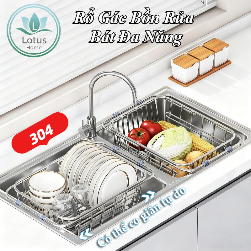 Rổ Inox 304 Gác Bồn Rửa Đa Năng Thiết Kế Co Giãn Thông Minh Phù Hợp Mọi ...