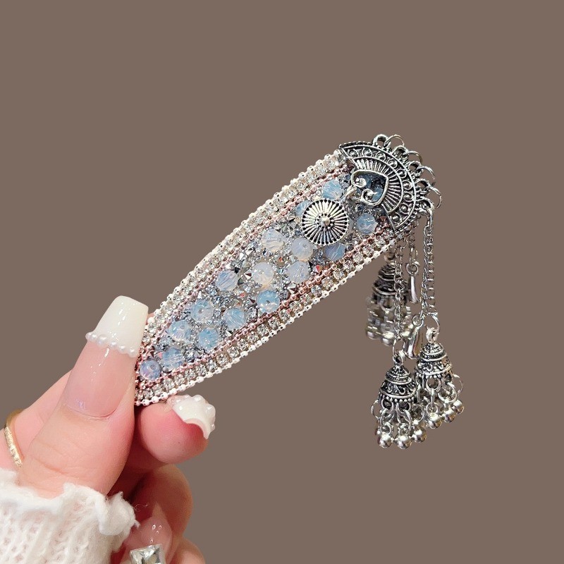 Kẹp Tóc Hình Quạt Phong Cách Retro Trung Hoa Cao Cấp Với Kim Cương Nhấp Nháy - Mẫu Mới Sẵn Hàng