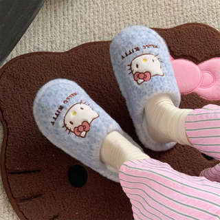 XIXITIAO Dép Cotton Da Báo In Mèo Con Nữ Độc Đáo Đế Mềm Sinh Viên Nhà Mùa Đông Ấm Áp