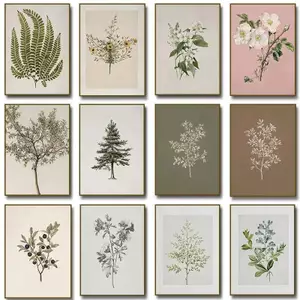 Vintage Fern Botanical Branch Olive Wildflower Poster Không Khung Tranh Canvas Cho Phòng Khách Trang Trí Nhà