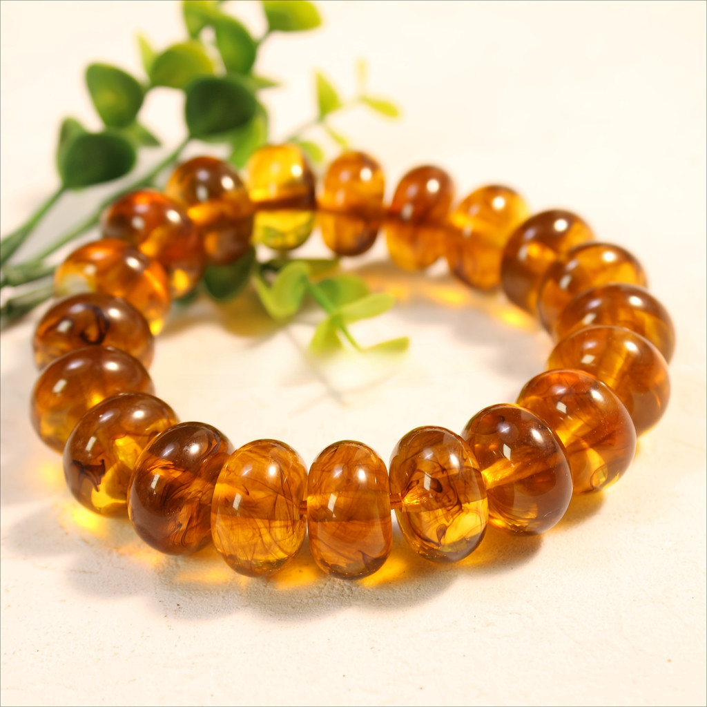 Vòng tay hạt hổ phách tự nhiên dành cho nam, phong cách Bohemian, kích thước 9mm, màu từ nâu đến đỏ đồng.