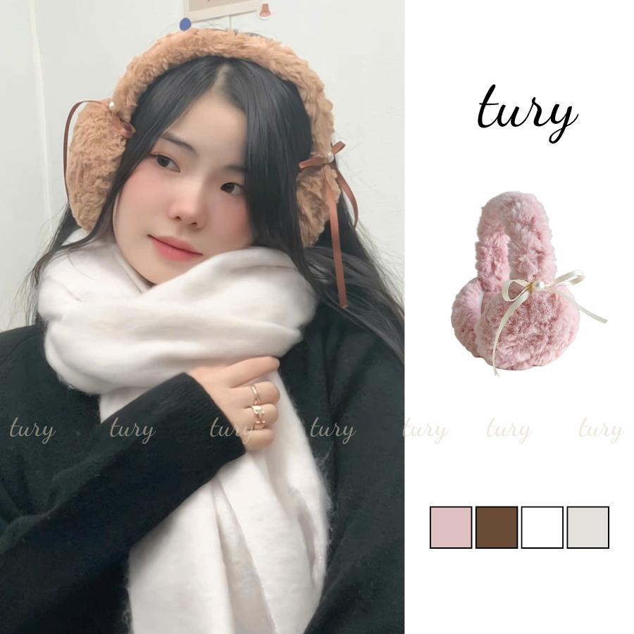 Bông Chụp Tai Unisex Nam Nữ - Tury - Chụp Tai Phối Lông Hình Tai Thỏ Cute Có Nơ Ngọc Trai - BT014