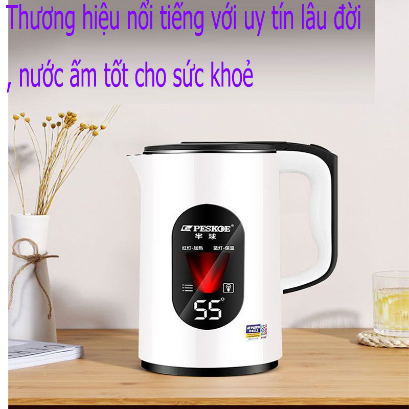 Bình đun nước siêu tốc  sức khoẻ Nhiệt độ luôn là 55 độ,Ấm siêu tốc inox CHÍNH HÃNG cao cấp 3L Tự động ngắt điện
