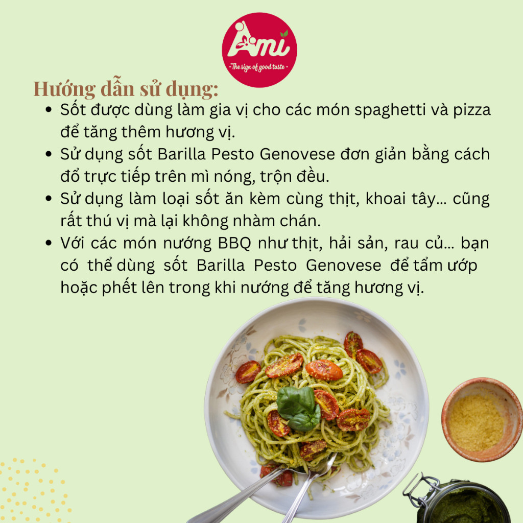Sốt Pesto Xanh ALLA GENOVESE Barilla Lọ 190g, Gia Vị Nhập Khẩu Ngon