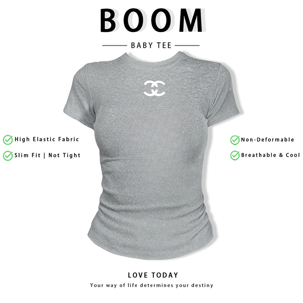BOOM Áo Baby Tee Nữ Cotton Ôm Body-Áo Thun Ngắn Tay Y2K In Hình PhongCách Mùa Hè, Cổ Tròn Hàng Đầucách hàn quốc phong655