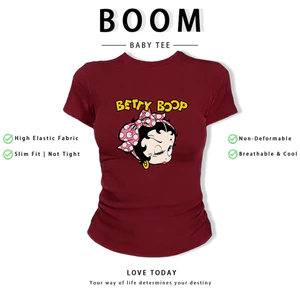 BOOM Áo Baby Tee Nữ Cotton Ôm Body-Áo Thun Ngắn Tay Y2K In Hình PhongCách Mùa Hè, Cổ Tròn Hàng Đầucách hàn quốc phong683