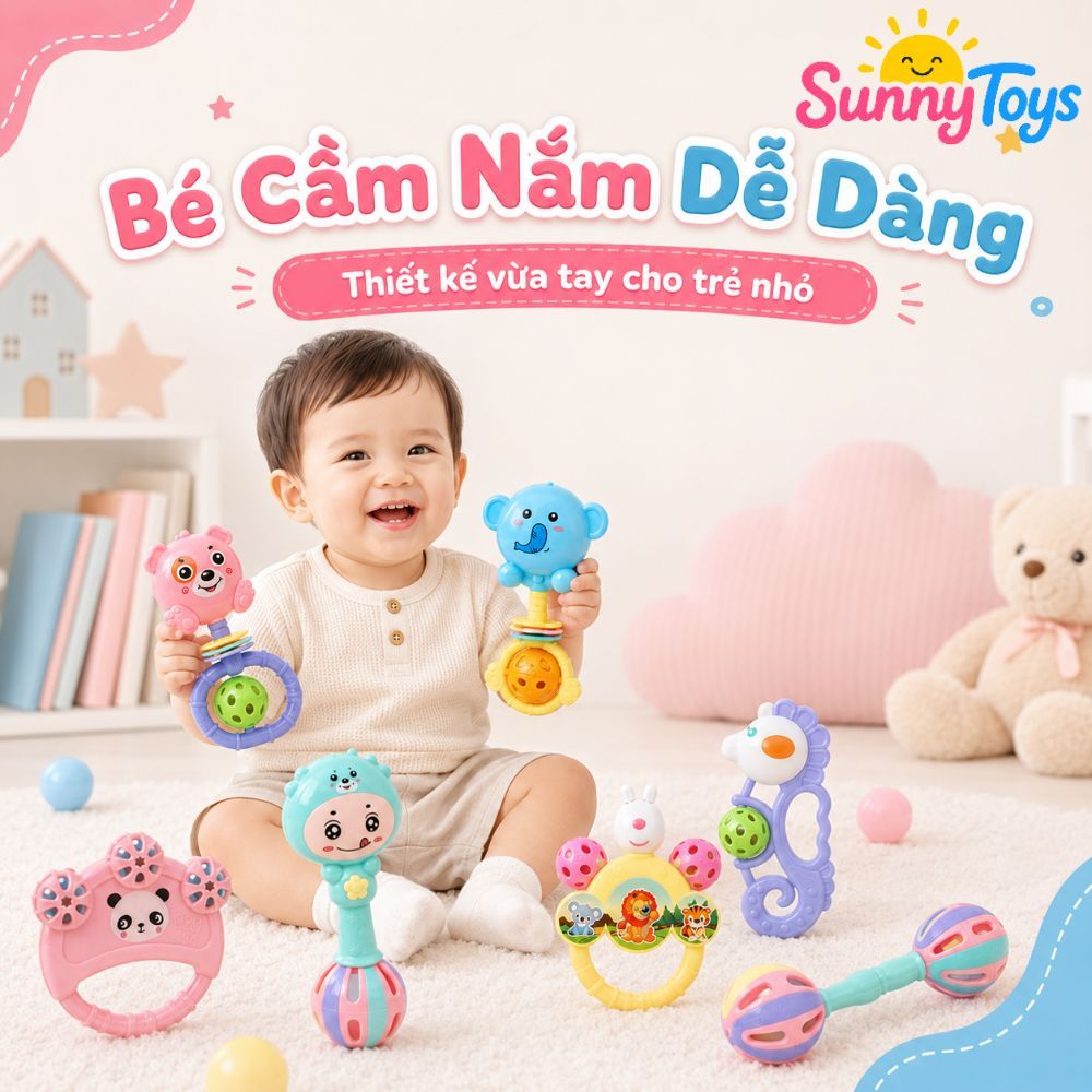 Bộ Lục Lạc Cầm Tay SunnyToys 7 Món - Xúc Xắc Âm Thanh Cho Bé Tập Cầm Nắm
