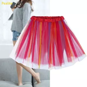 Pealike Nữ Rainbow Tulle Váy Lớp Tulle Tutu Váy Nhiều Màu Sắc Xếp Ly Midi Váy