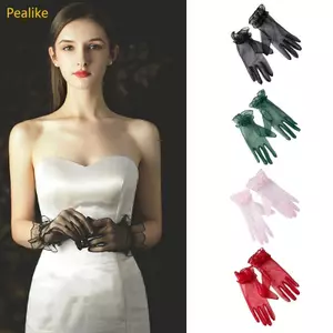 Pealike Thanh Lịch Chiều Dài Cổ Tay Full Ngón Găng Tay Đảng Găng Tay Vải tuyn Ngắn Cho Các Bữa Tiệc