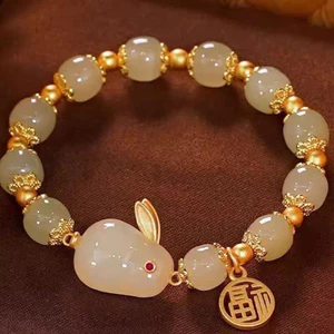 Vòng tay thỏ ngọc bích phong cách Trung Quốc mới dành cho nữ, thiết kế thích hợp, sức hấp dẫn thẩm mỹ cao.