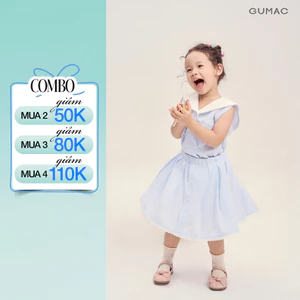 Set Lẻ Áo Kiểu Bé Gái GUMAC Form Suông Cổ Thủy Thủ AKG04077 - Chân Váy Bé Gái GUMAC Form A Xòe Xếp Ly Phối Ren VKG04076