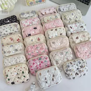 Ví đựng tiền xu hoa hoạt hình ROLY, Hộp đựng ID Quilted Túi lưu trữ Quilted dễ thương di động, Túi đựng thẻ ví đựng tiền xu đa chức năng