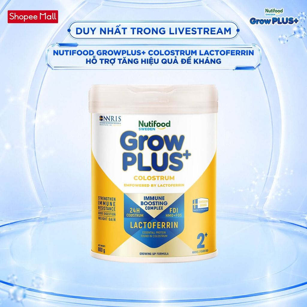 [Livestream KOL] Sữa bột Nutifood Sweden GrowPLUS+ Colostrum Lactoferrin 2+ 800g